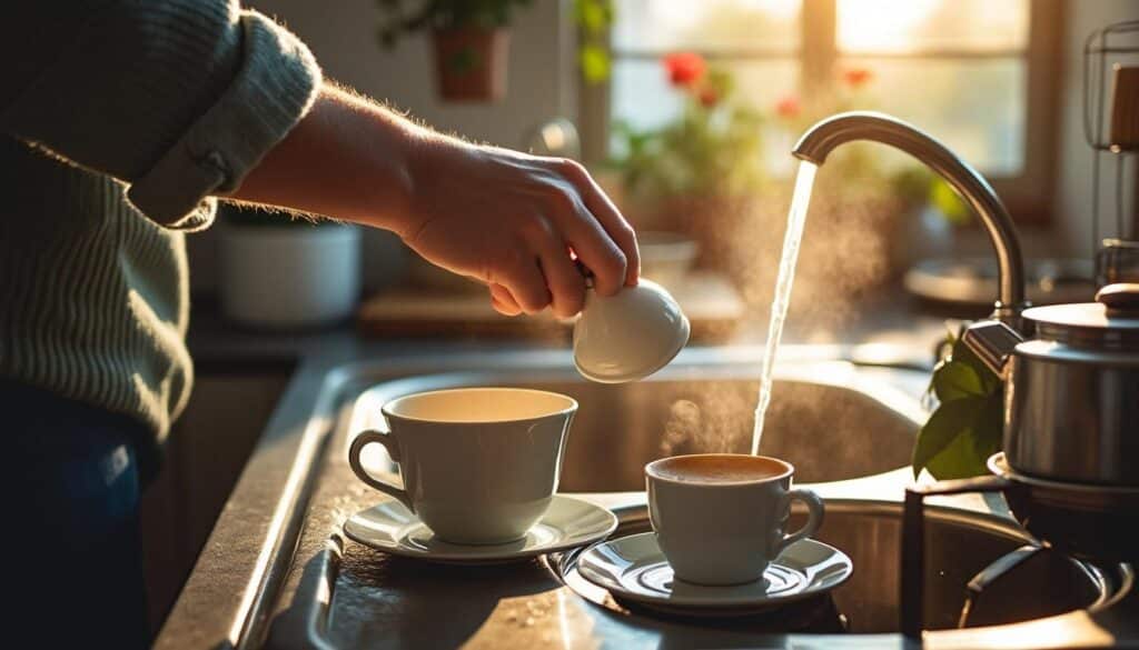 Que faire avec un rinçoir bouché dans la cuisine le matin ?