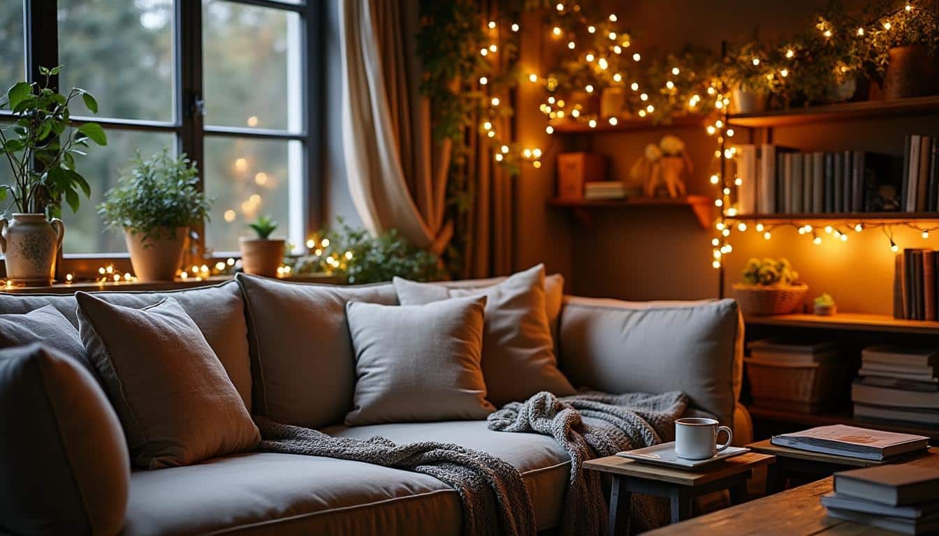 Comment créer une ambiance lumineuse chaleureuse avec une guirlande dans le salon ?