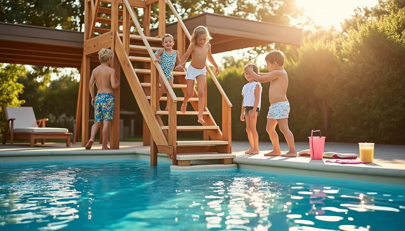 Illustration: Pourquoi choisir une échelle en bois adaptée à une piscine hors sol ?
