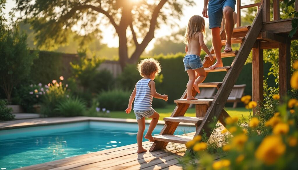Échelle en bois pour piscine hors sol : sécurité et style naturel